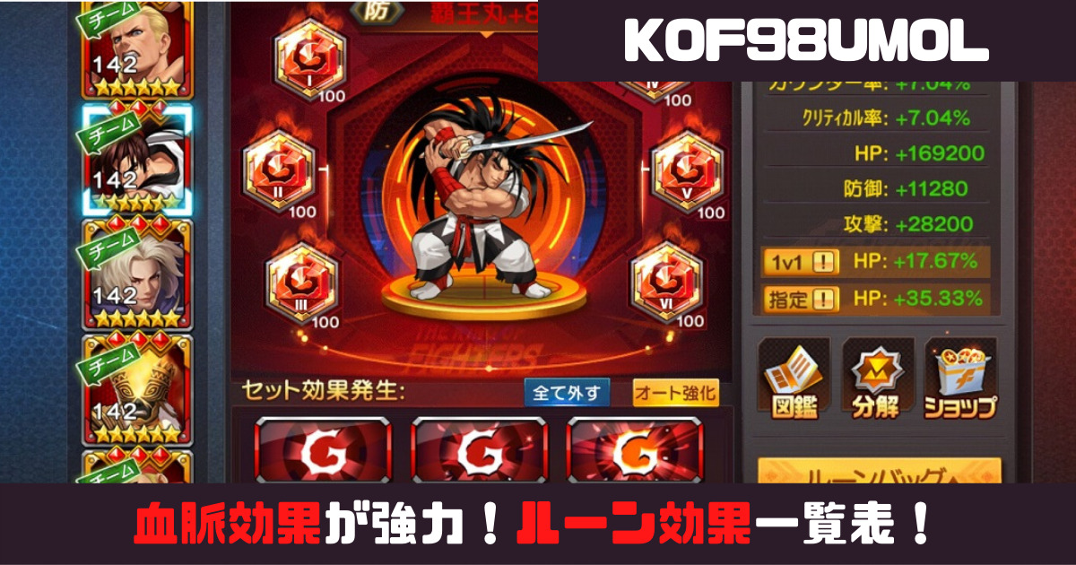 Kof98umol血脈 血脈覚醒 ルーン効果一覧表