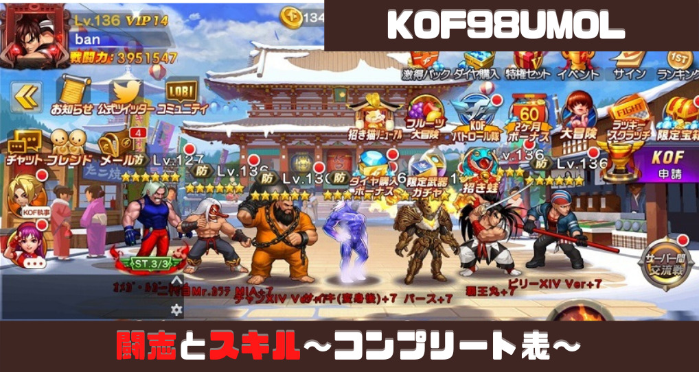 Kof98umol攻略 年最新版 闘志 と スキル 一覧表